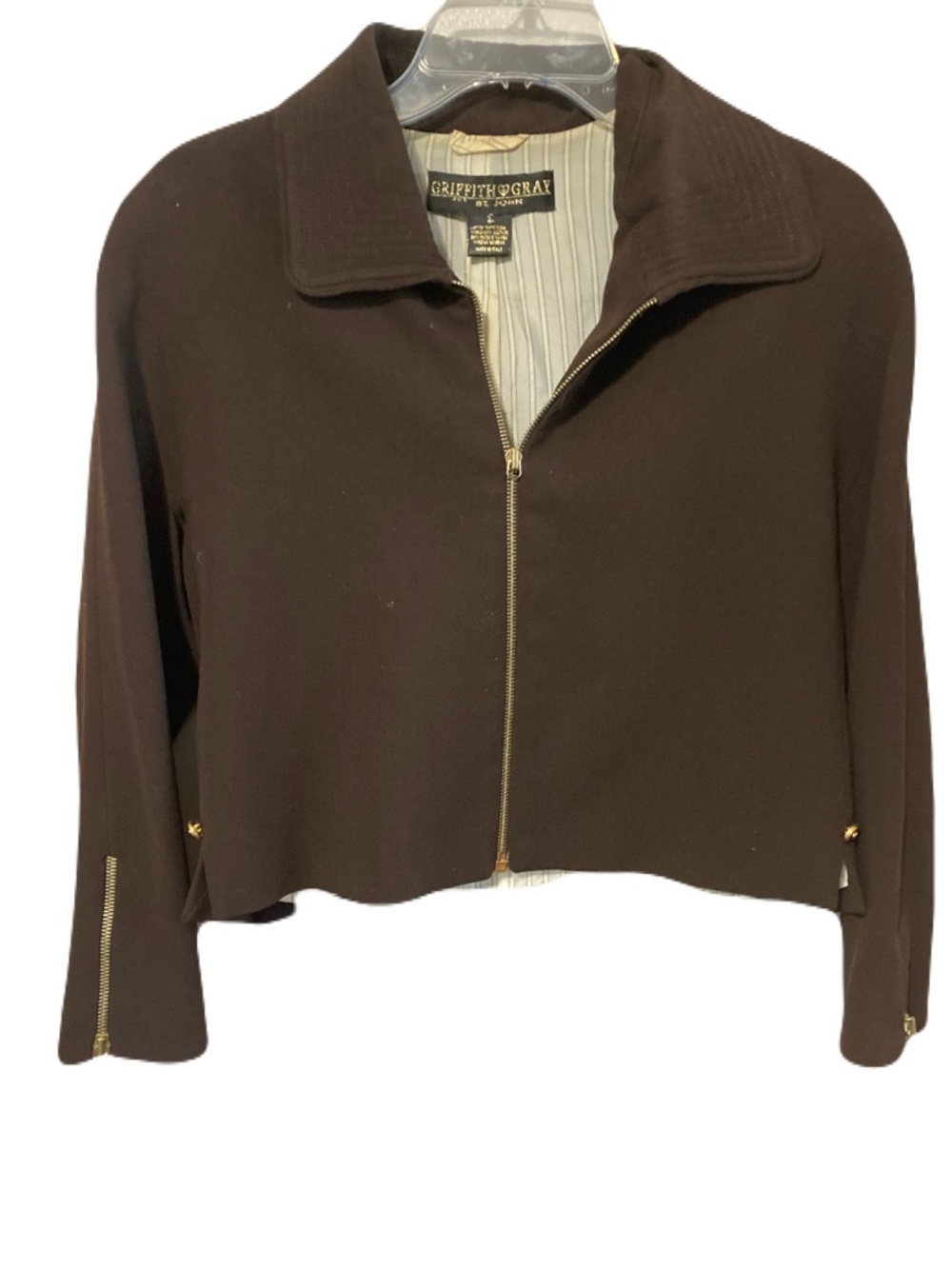 St. John Dark Brown Cropped Zip-Front Bomber Jacket